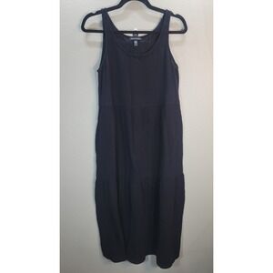 Eileen Fisher Organic Cotton Gauze Maxi Dress Black XS Tiered Minimalist